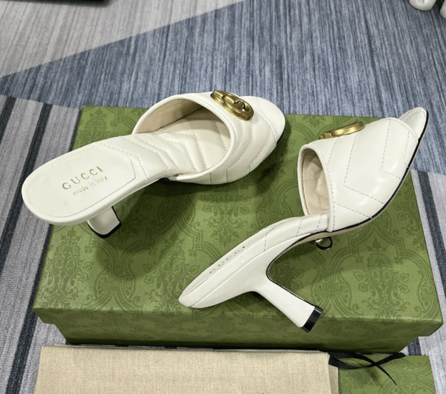 Gucci Marmont Double G Leather Mules White 674839 Bko00 1000