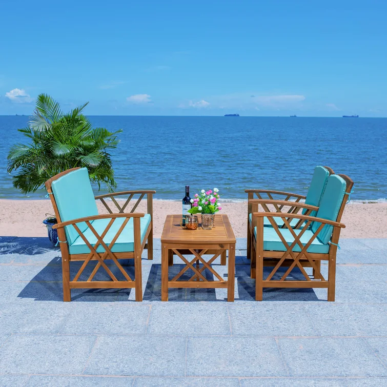 Fontana Solid Wood 4 - Person Seating Group with Cushions
