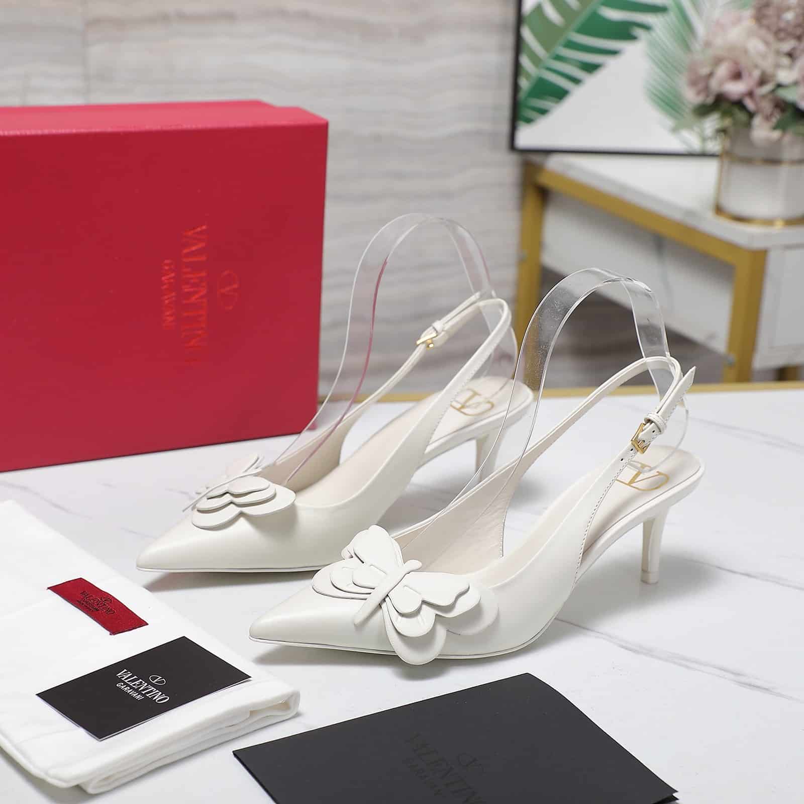 Valentino Garavani Papier Phalène Slingback Pumps White
