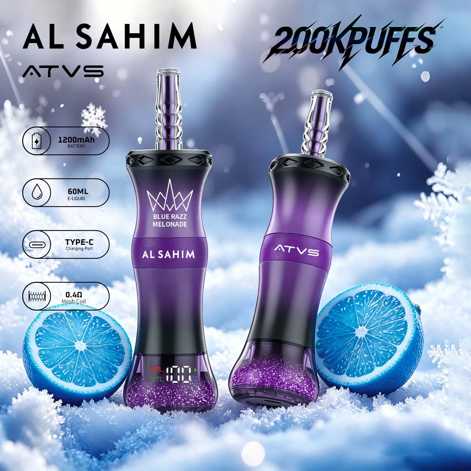 ATVS AL SAHIM 200000 200K Puffs Dual Mode LCD Display Disposable Vape Pen