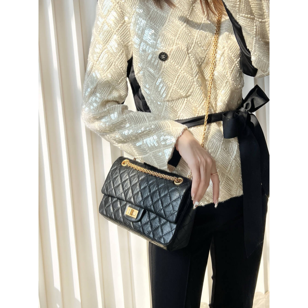 Chanel 2.55 Reissue 227 Aged Calf Black Flap Bag 28cm