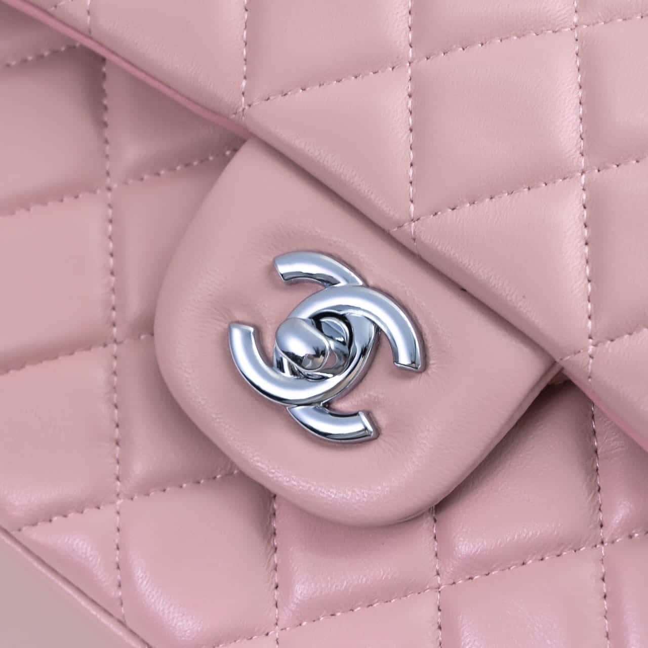 Chanel Classic Double Flap Bag Silver Hardware Light Pink 25Cm