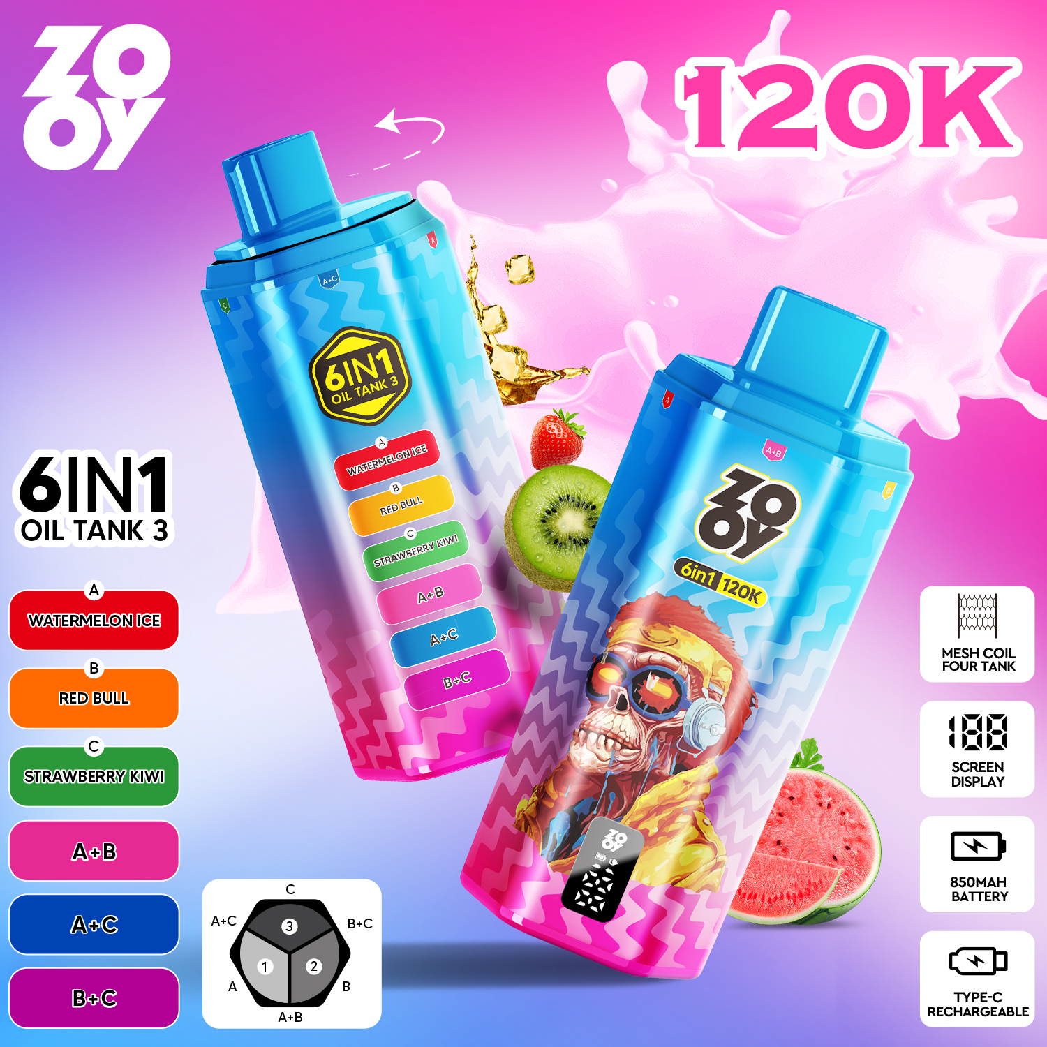 Zooy 120000 Puffs 6in1 Disposable Vape