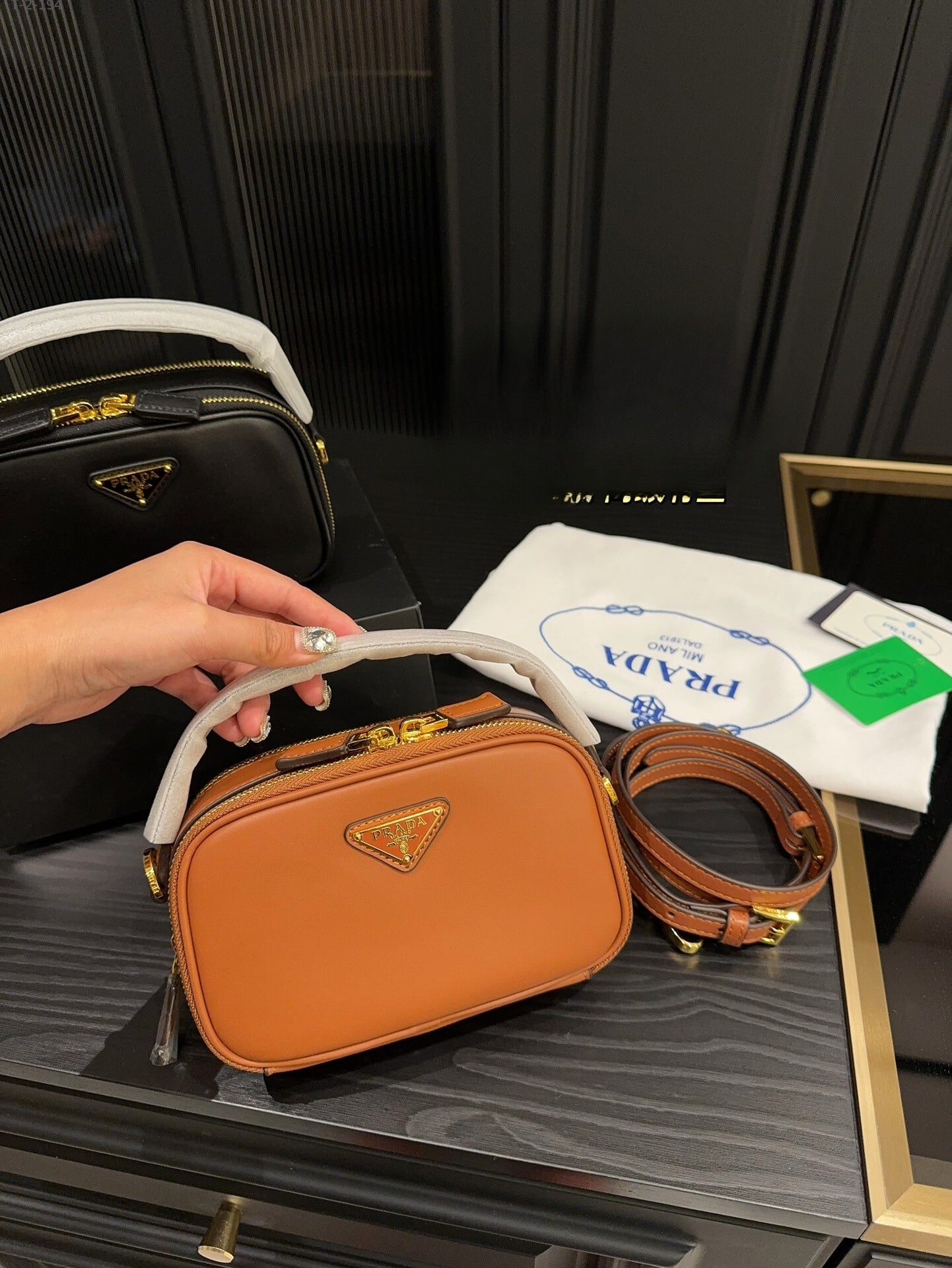 Prada Odette Leather Mini Bag Brown 18Cm