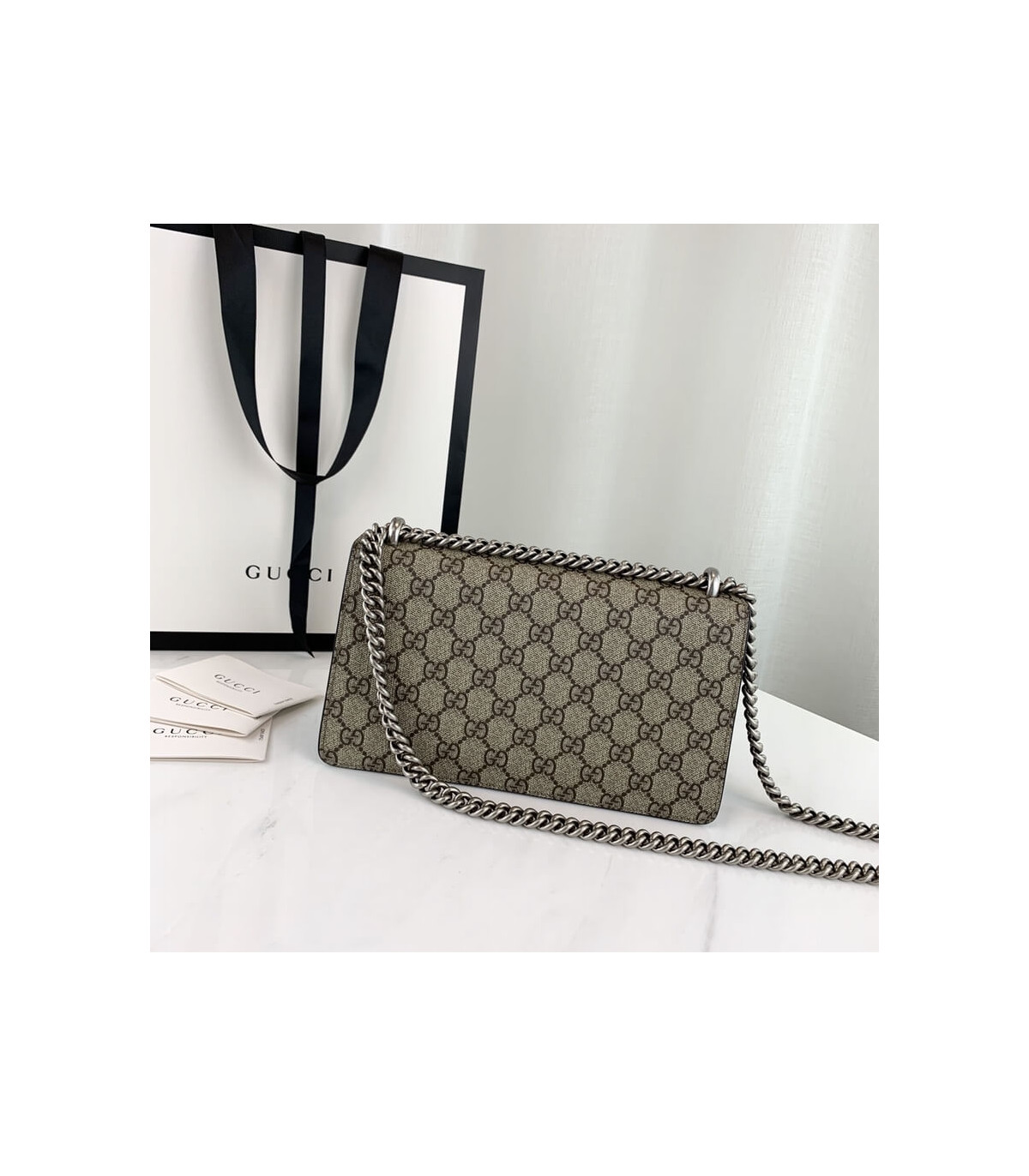 Gucci Dionysus Small Shoulder Bag in GG Supreme with Crystals Black 25cm