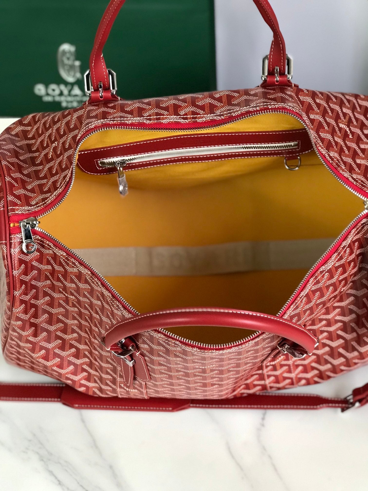 Goyard Boston 50 Bag Cm Red Goyardine Canvas And Calfskin Trim