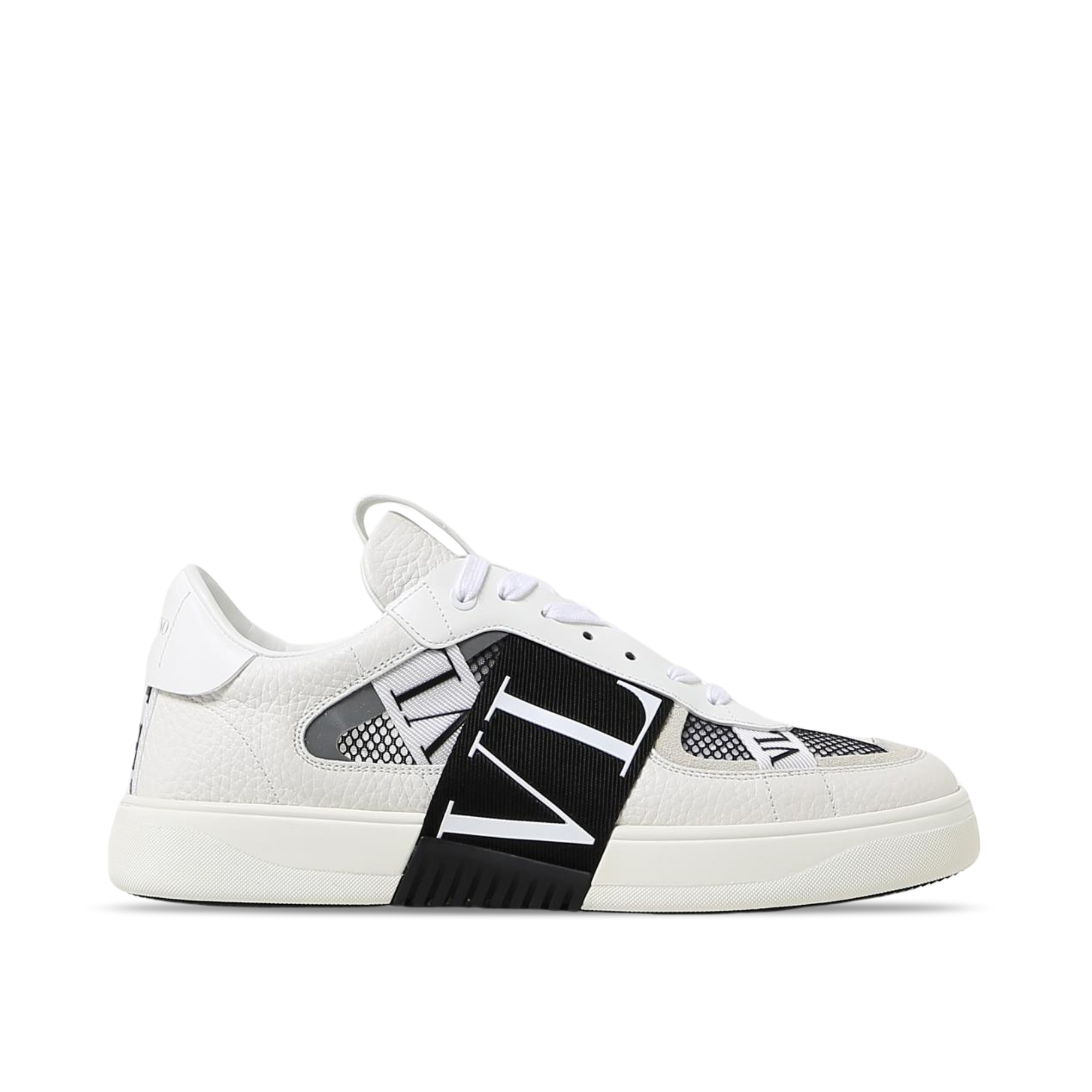Valentino Vl7N Low-Top Sneaker In Calfskin And Mesh Fabric With Bands Black