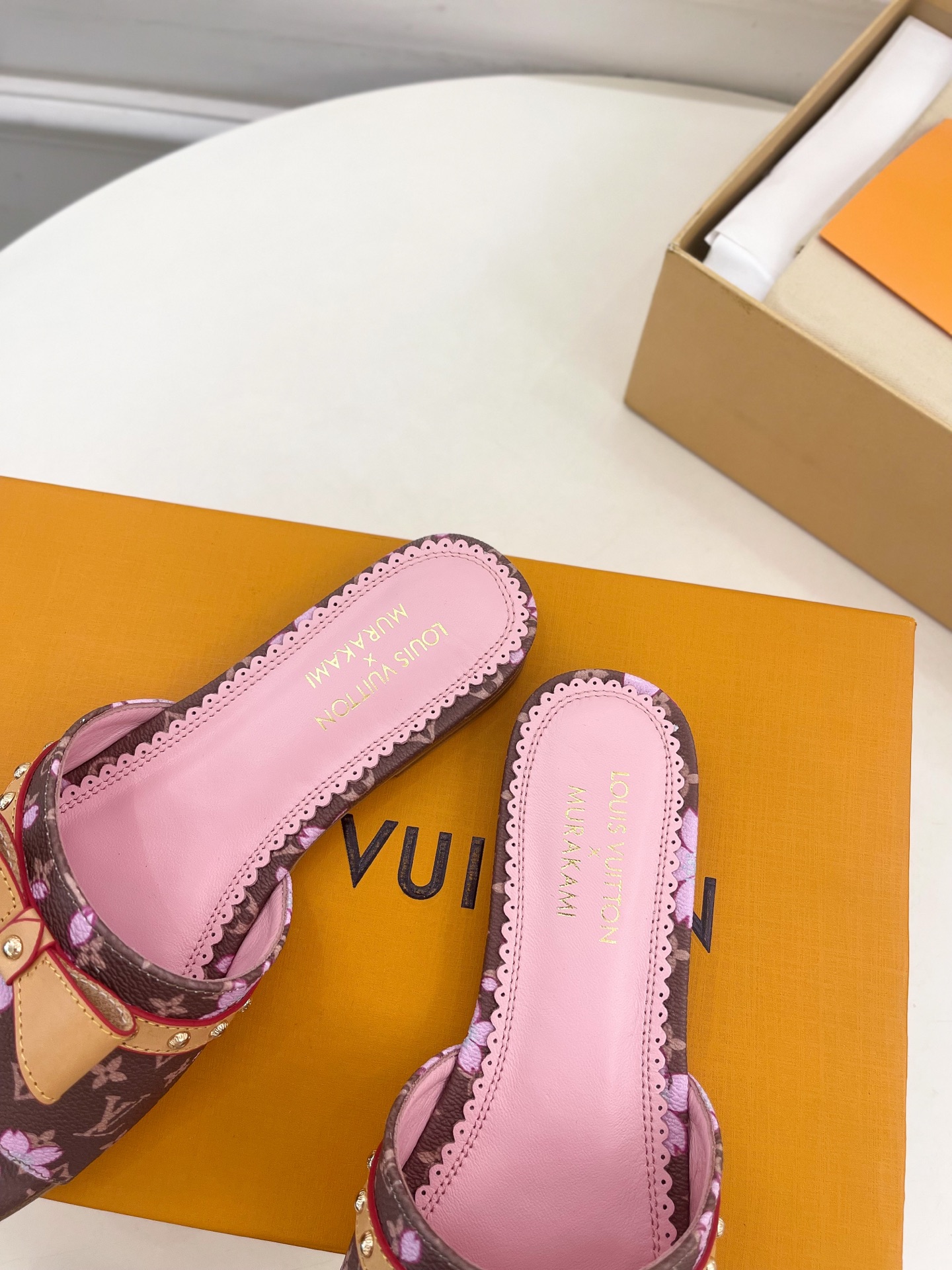 Louis Vuitton x Takashi Murakami Cherry Blossom Flat Slide Sandal Brown Monogram Canvas