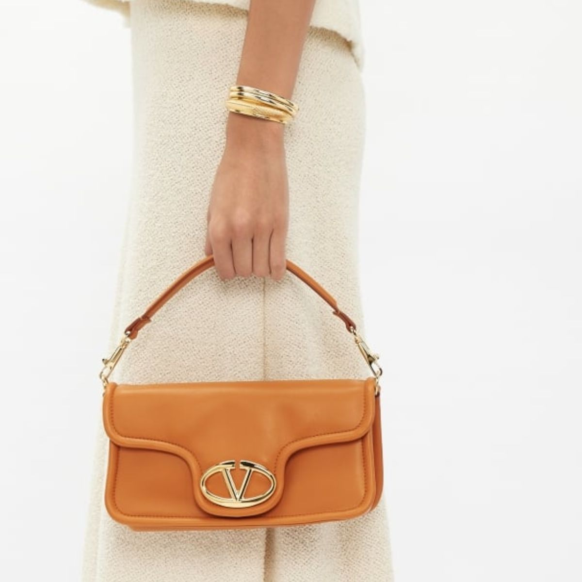 Valentino Garavani VLogo 1960 Nappa Leather Shoulder Bag Brown 28Cm