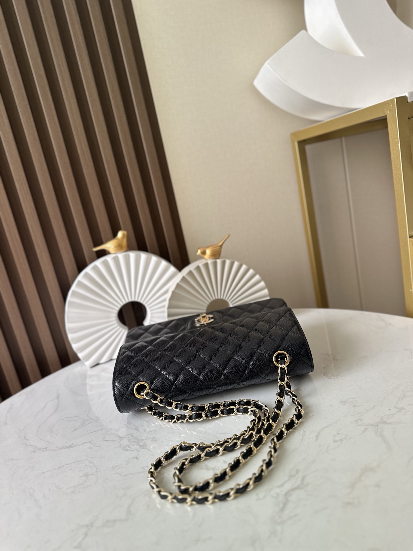 Black Caviar Quilted Medium Classic Flap Bag with Gold Hardware