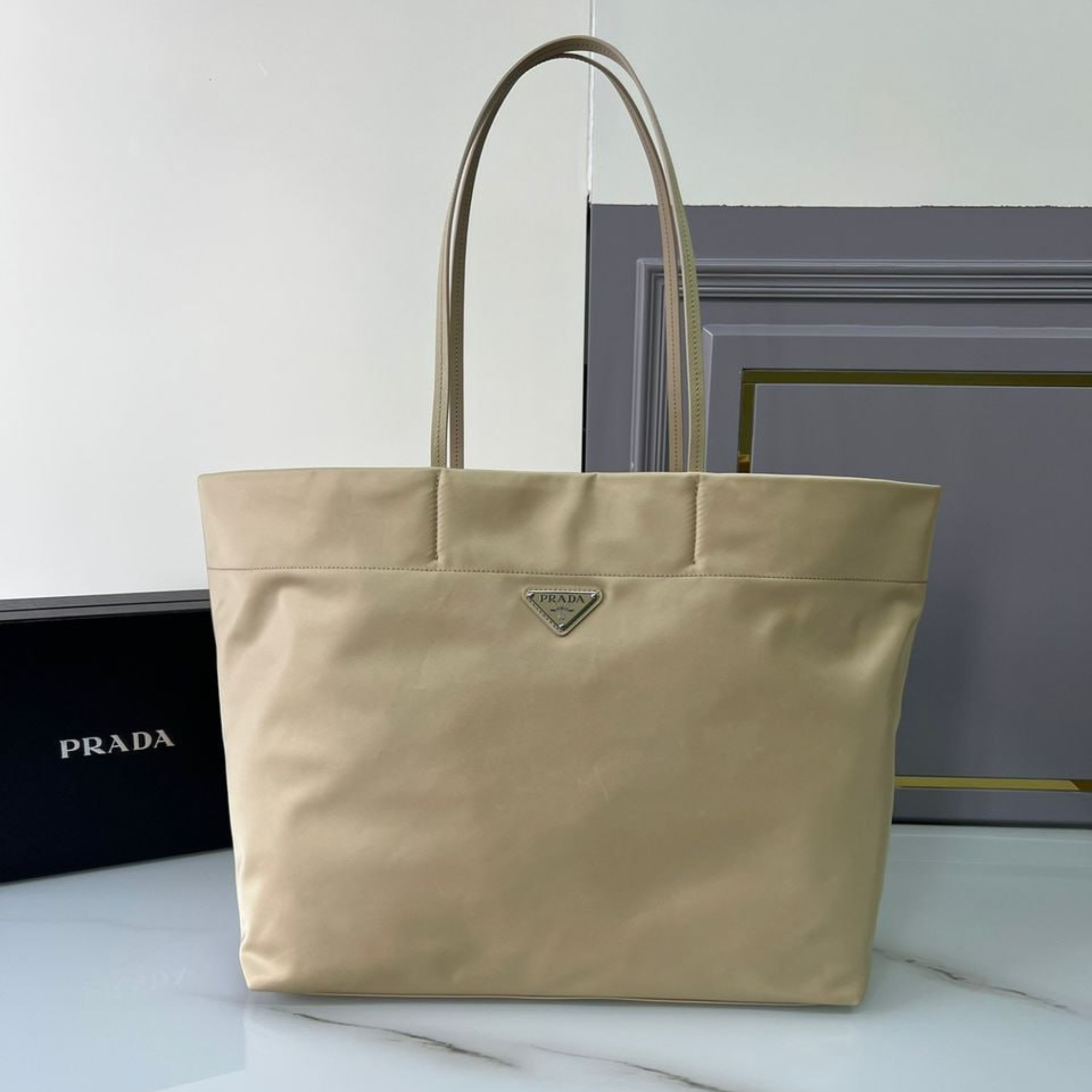 Prada Tessuto Synthetic Tote Bag Beige 35Cm