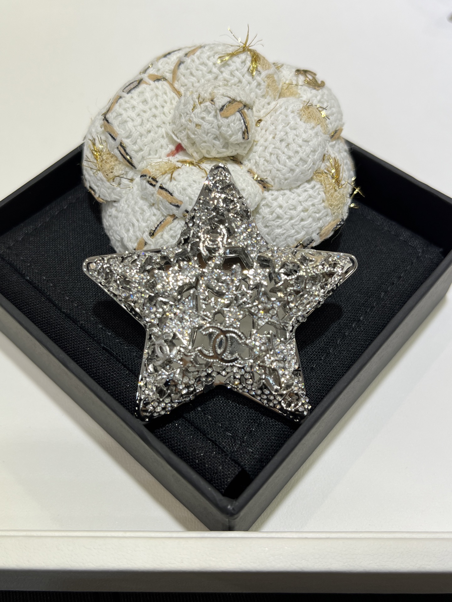CHANEL Silver Hollow Star Brooch