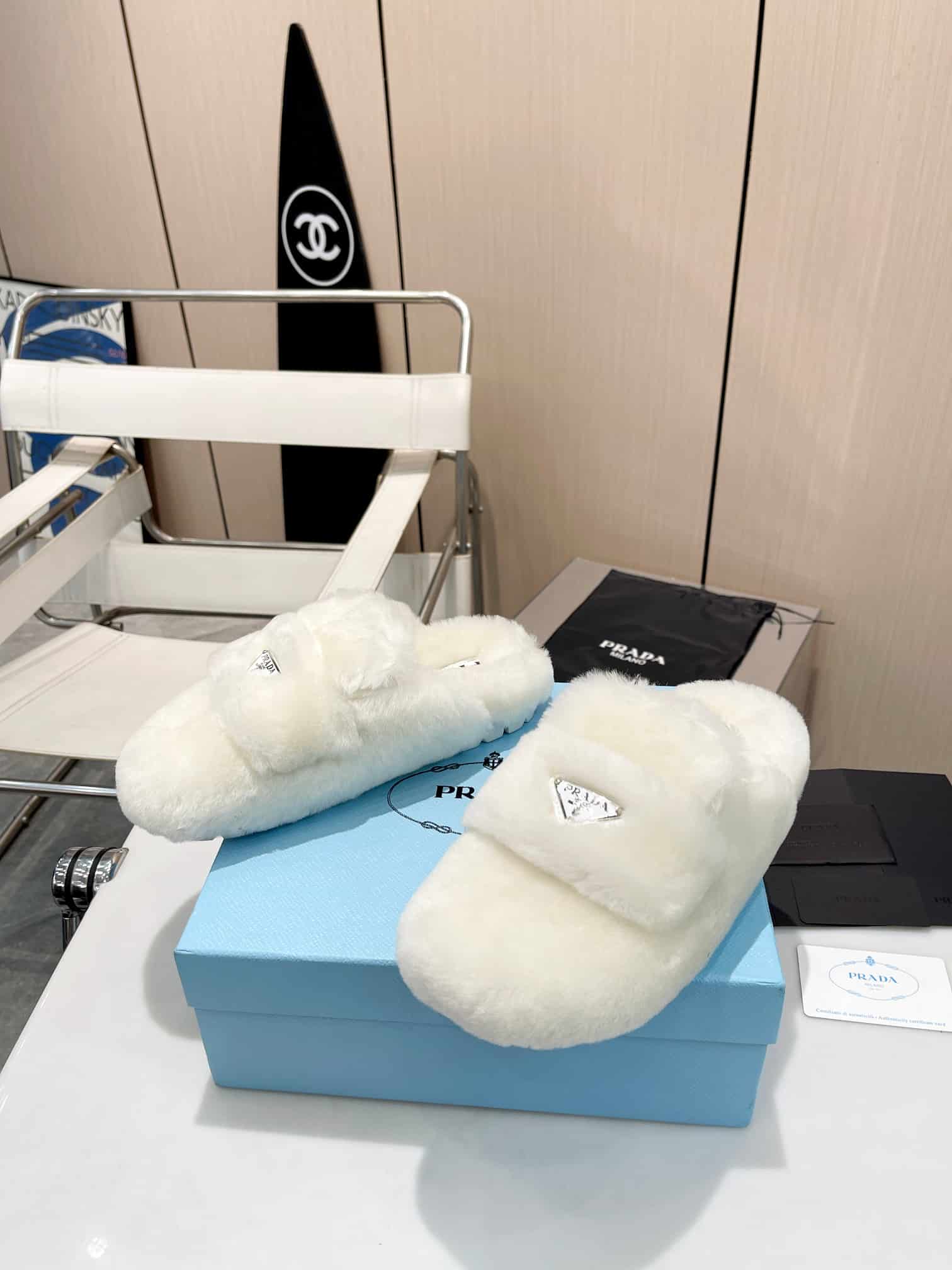 Prada Shearling Sabots White