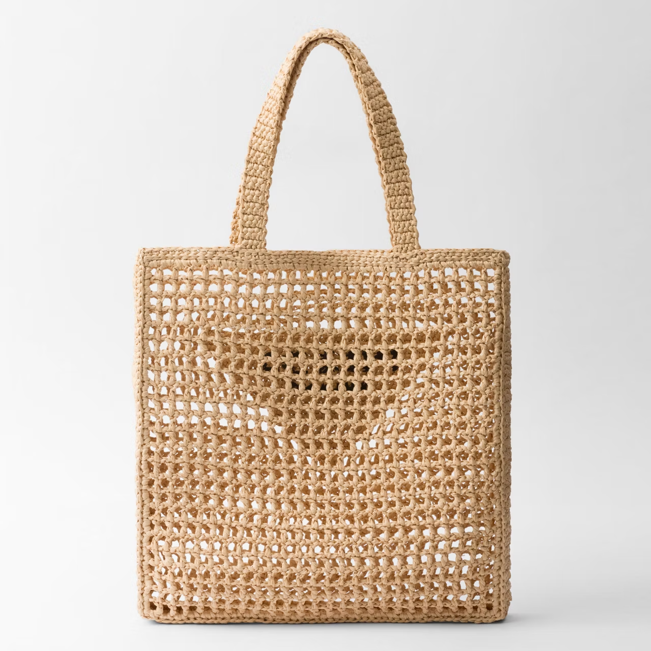 Prada Natural Crochet Logo Tote Bag Beach Bag 38 cm