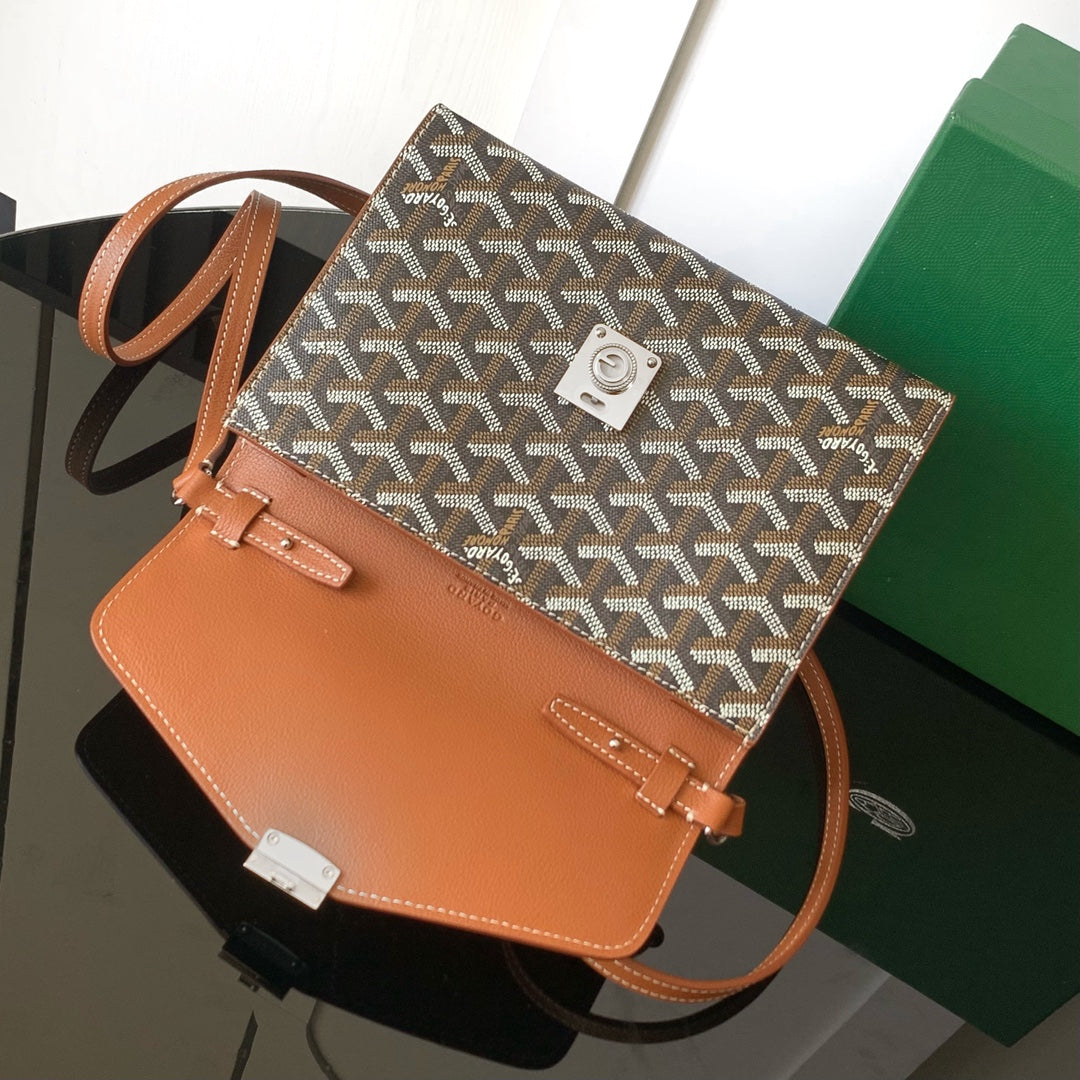 Goyard Chypre Wallet-Pouch 21 Cm Black Goyardine Canvas And Tan Calfskin