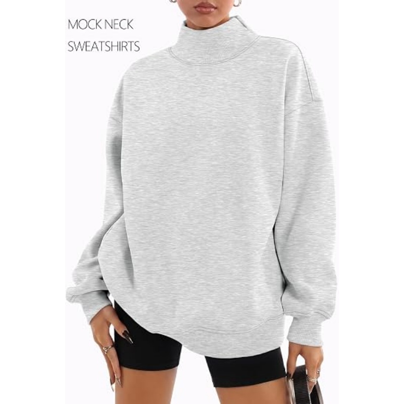 Womens Mock Neck Sweatshirts Oversized Pullover Fall Outfits
