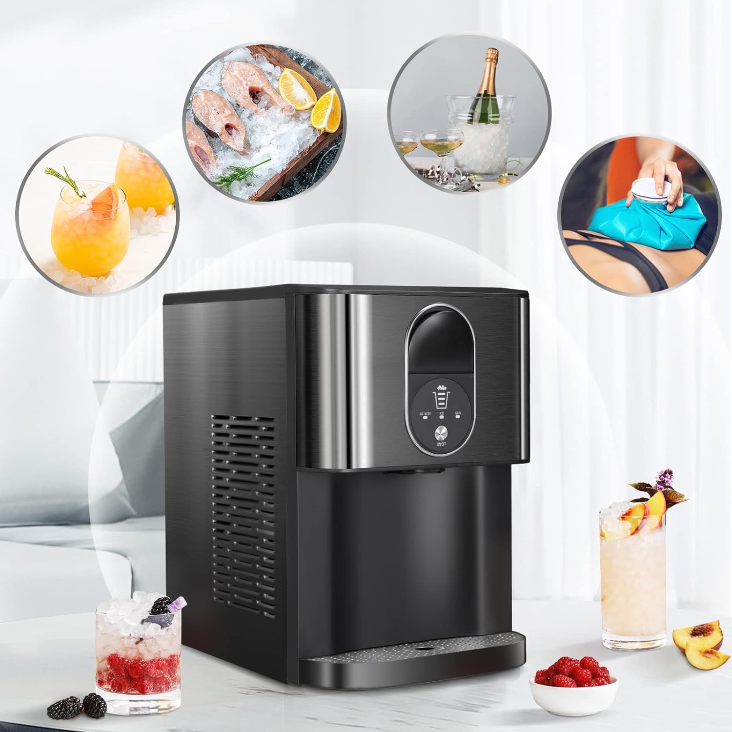 🔥Flash sale-ONLY $29.99🔥Nugget Ice Maker-44 Lbs/24H,Countertop Ice Maker with Soft Chewable Ice,OneClick