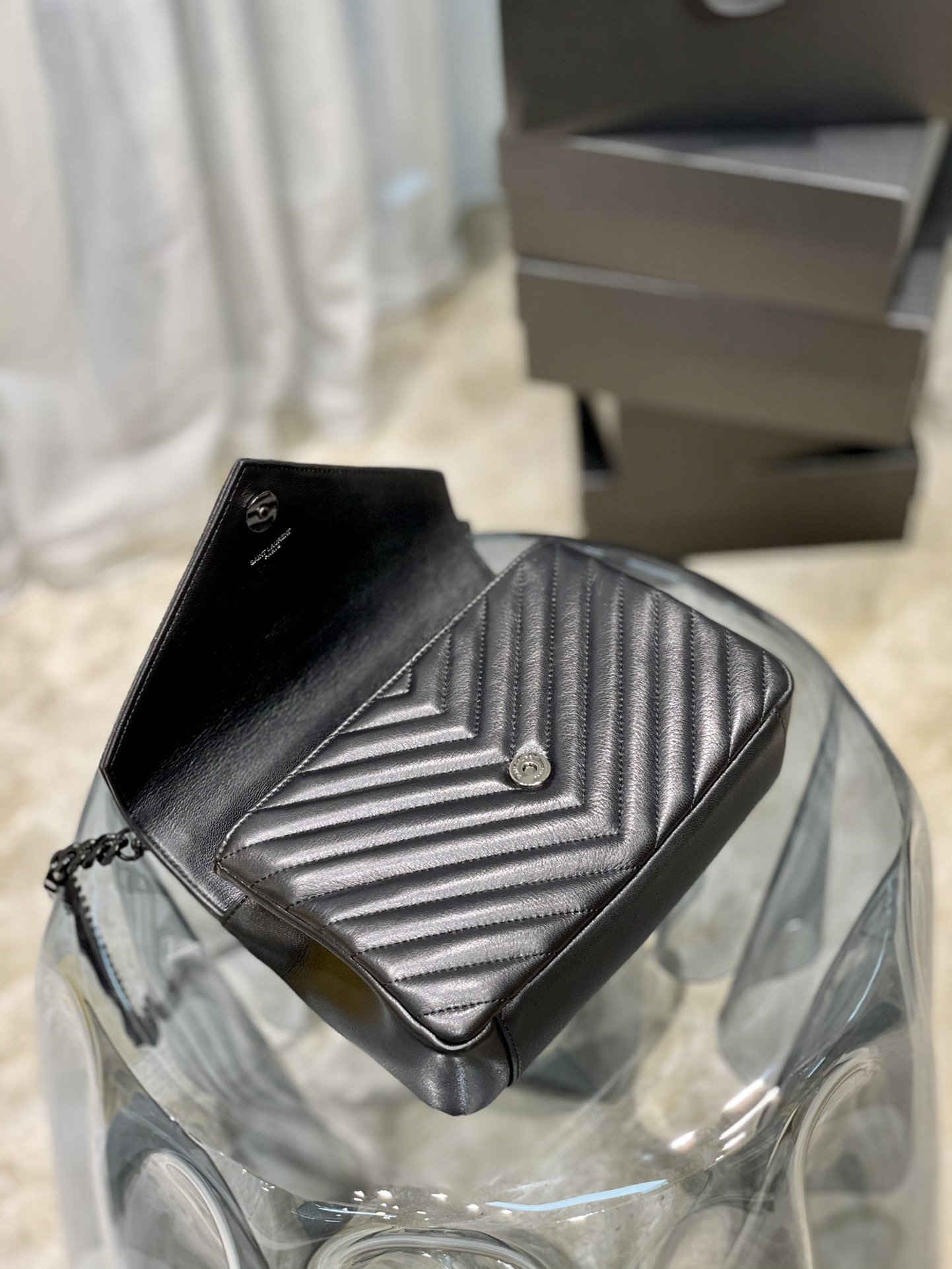 Saint Laurent College Medium Chain Bag In Quilted Leather Black Noir 24Cm