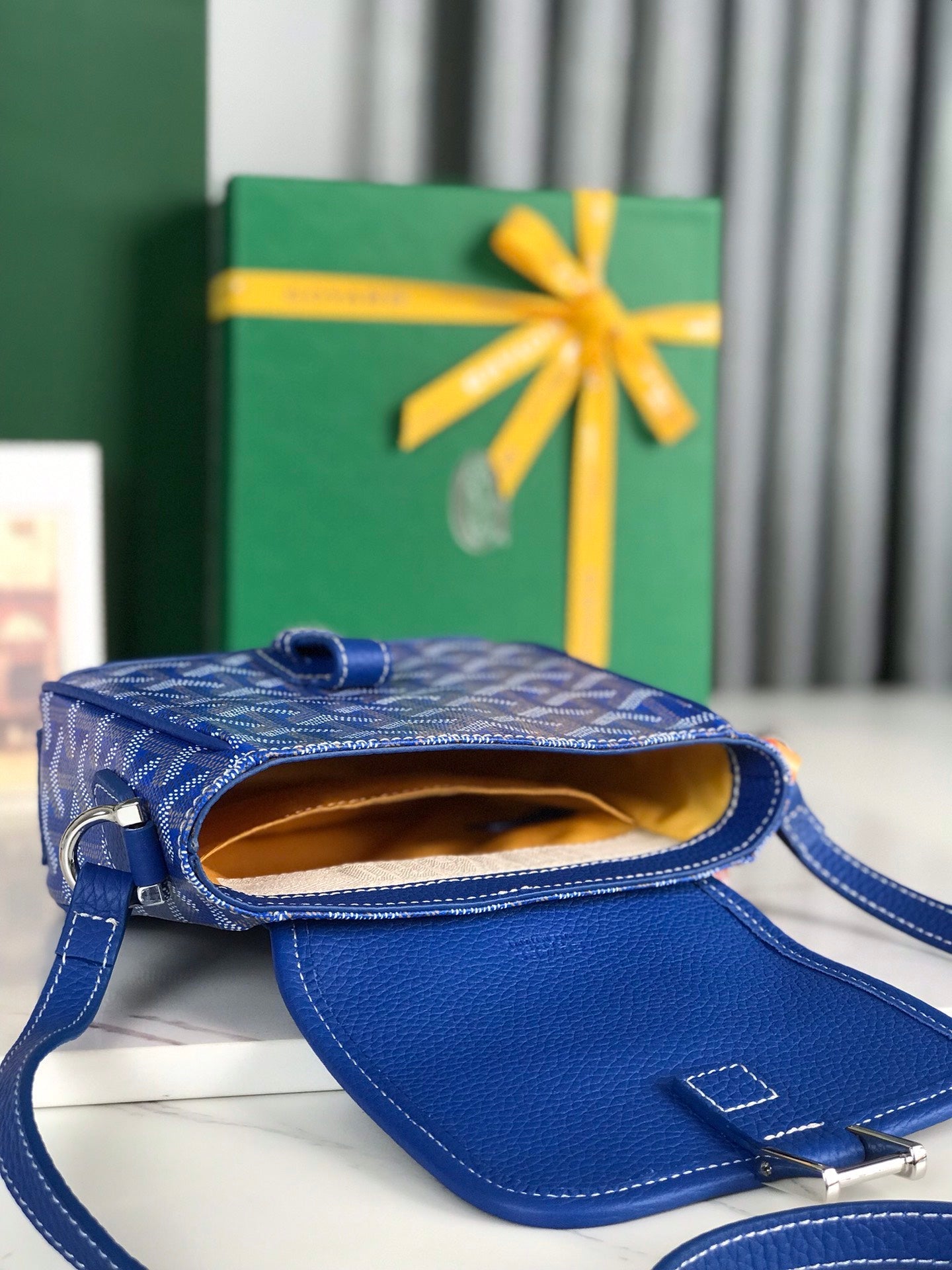 Goyard Grand Bleu 16cm Sapphire Blue Goyardine Canvas And Lambskin