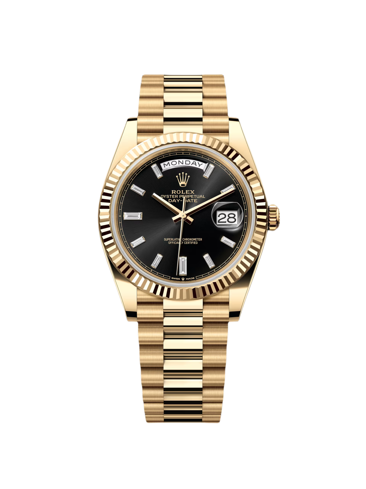 Rolex  Yellow Gold President Day Date 40mm Black Diamond Baguette Dial - 228238
