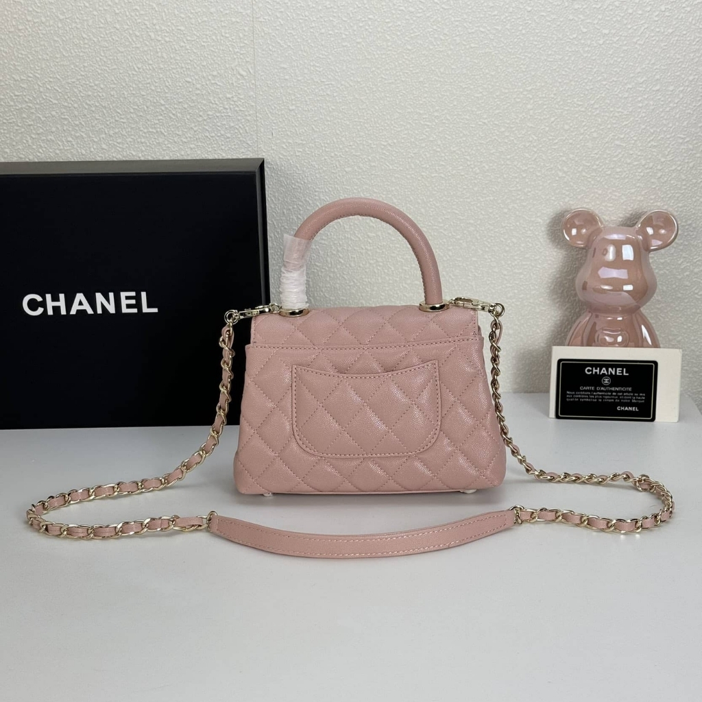 Chanel Mini Coco Handle Flap Bag Caviar Gold Hardware Pink 19Cm