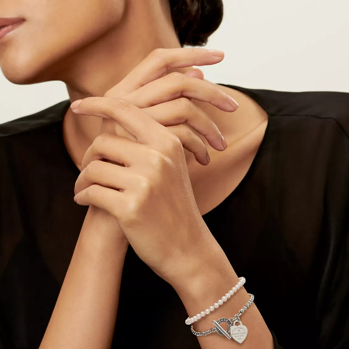 Tiffany Wrap Bead Bracelet in Silver with Pearls and a Diamond