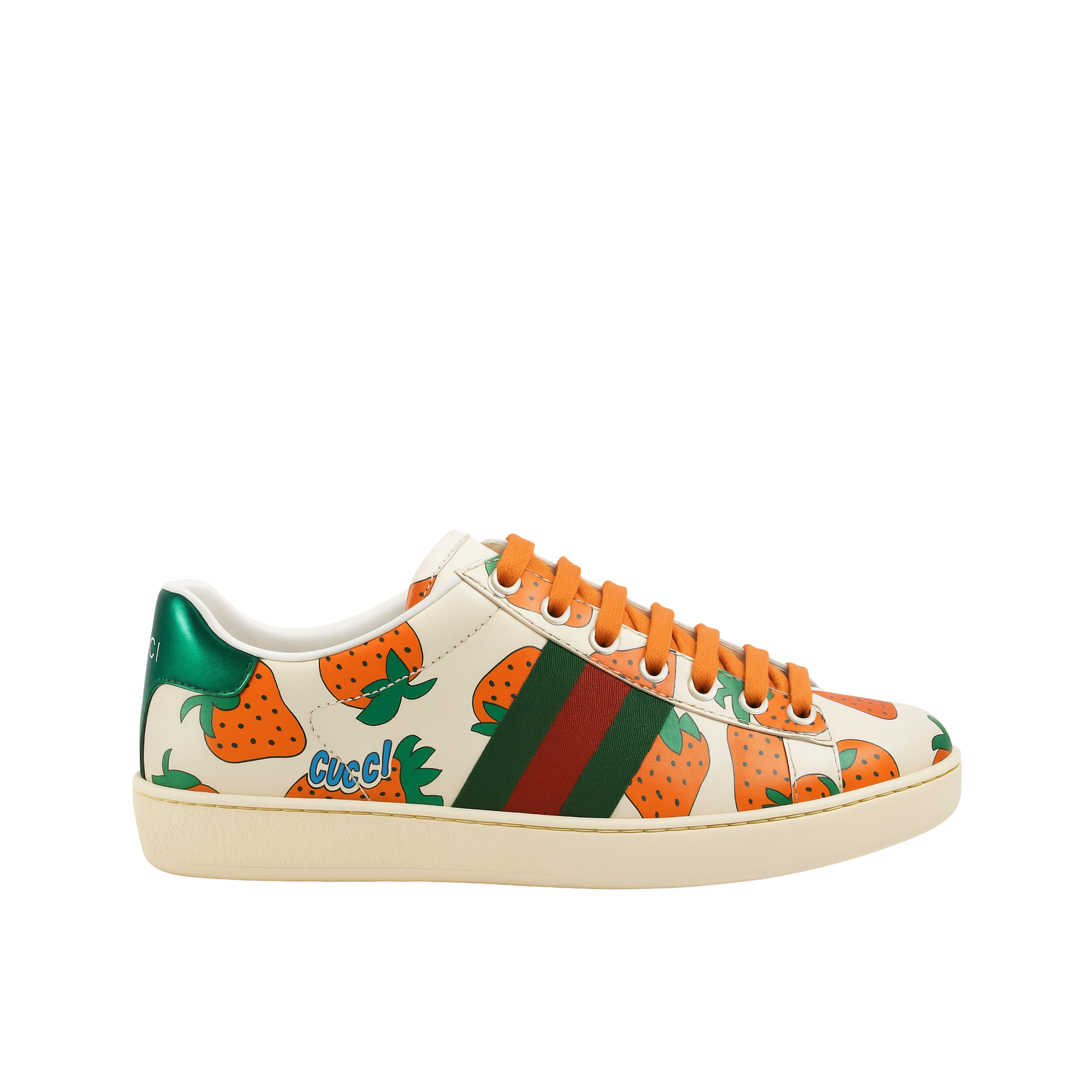 Gucci Ace Leather Sneaker With Strawberry Print 387993 08L30 9262