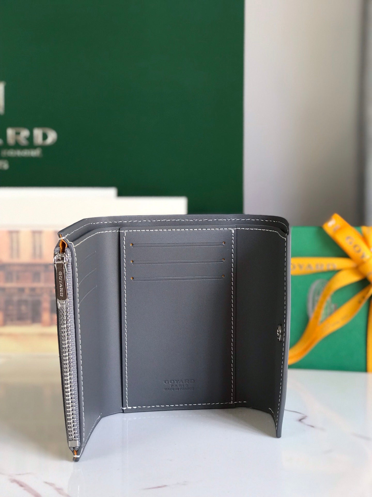 Goyard Saint-Gabriel Wallet 12 Cm Gray Calfskin And Goyardine Canvas