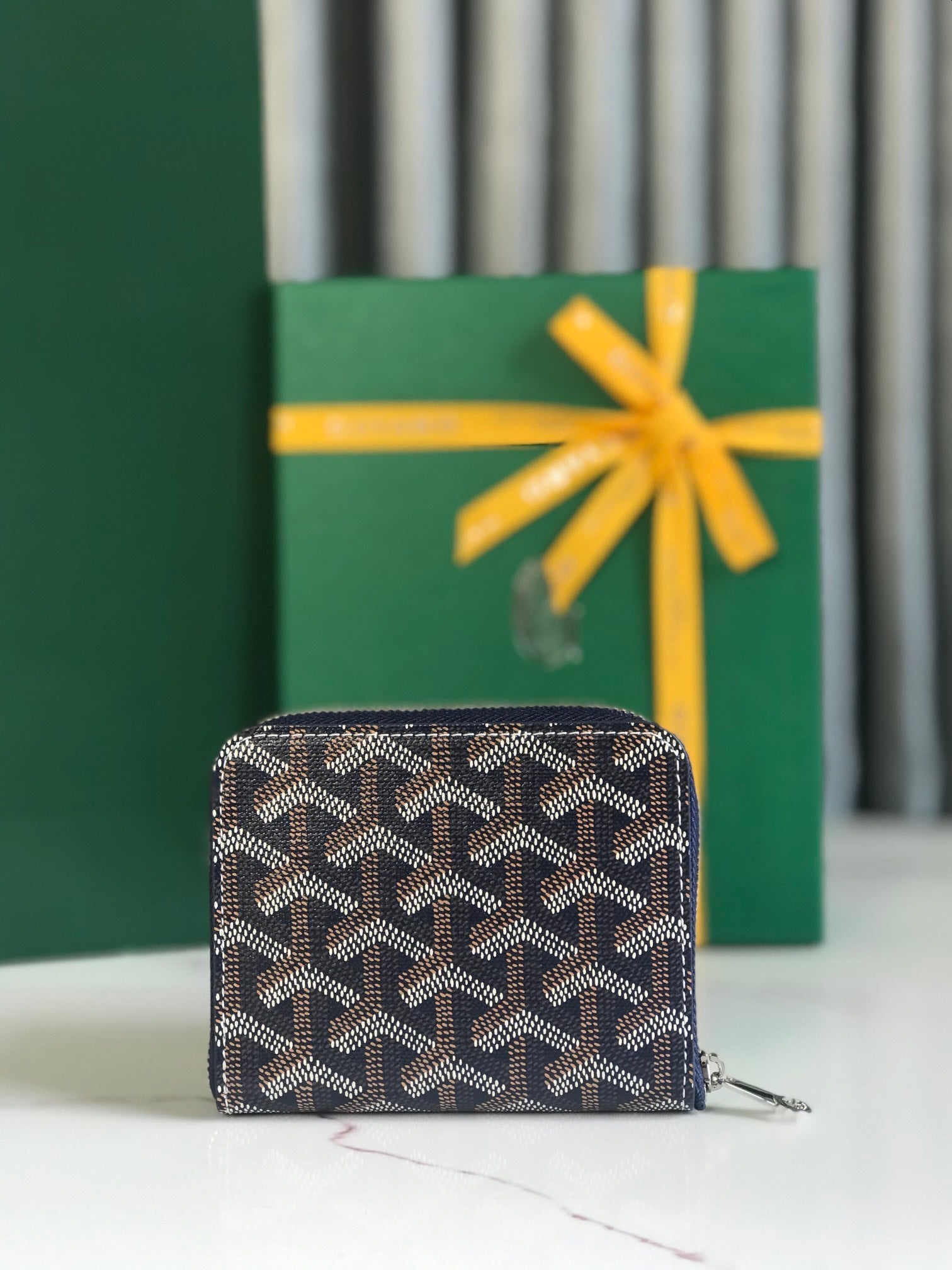 Goyard Matignon Mini Wallet 11cm Navy Blue Goyardine Canvas And Calfskin