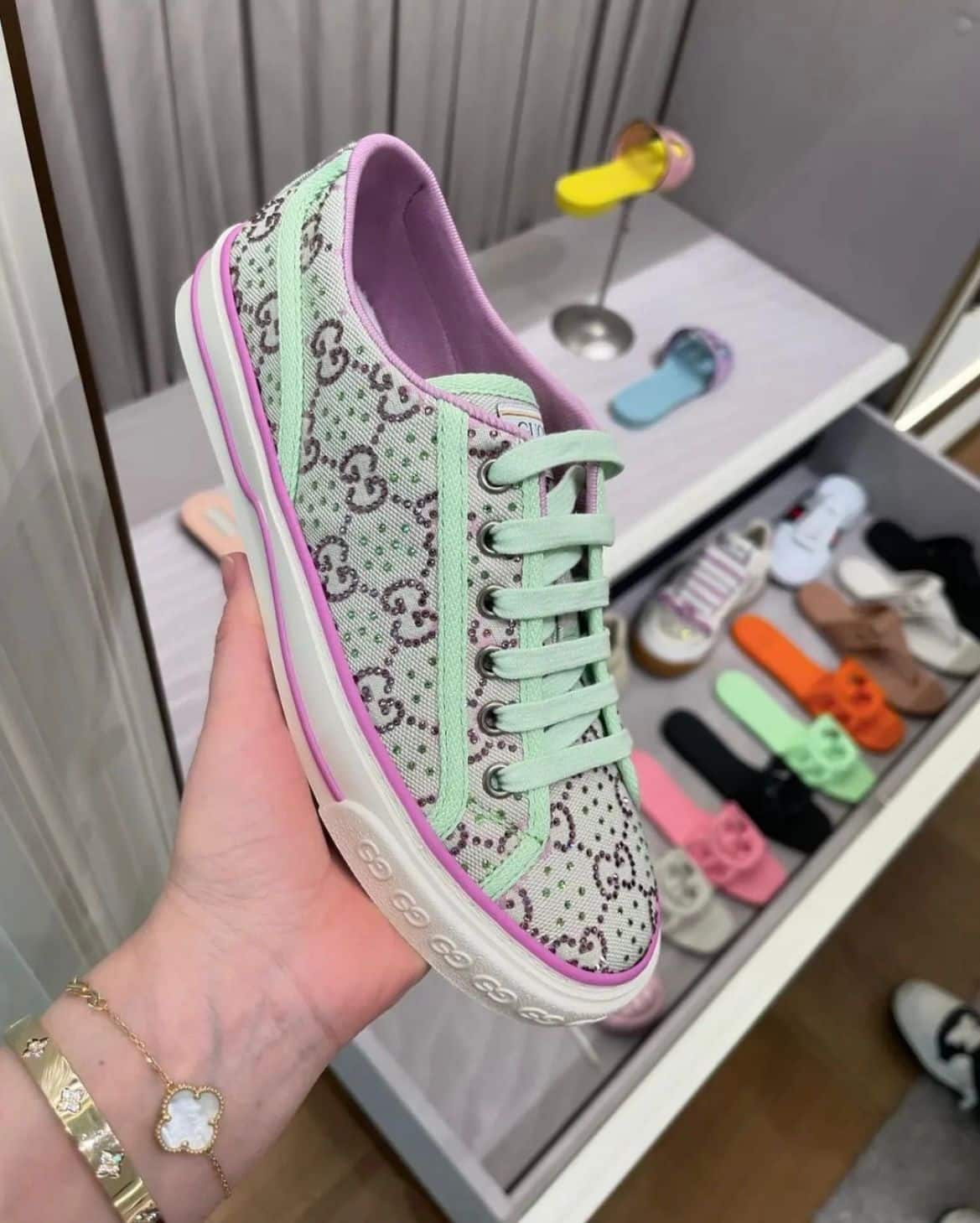 Gucci Tennis 1977 Sneaker Green And Lilac 782359 Fabzz 8641