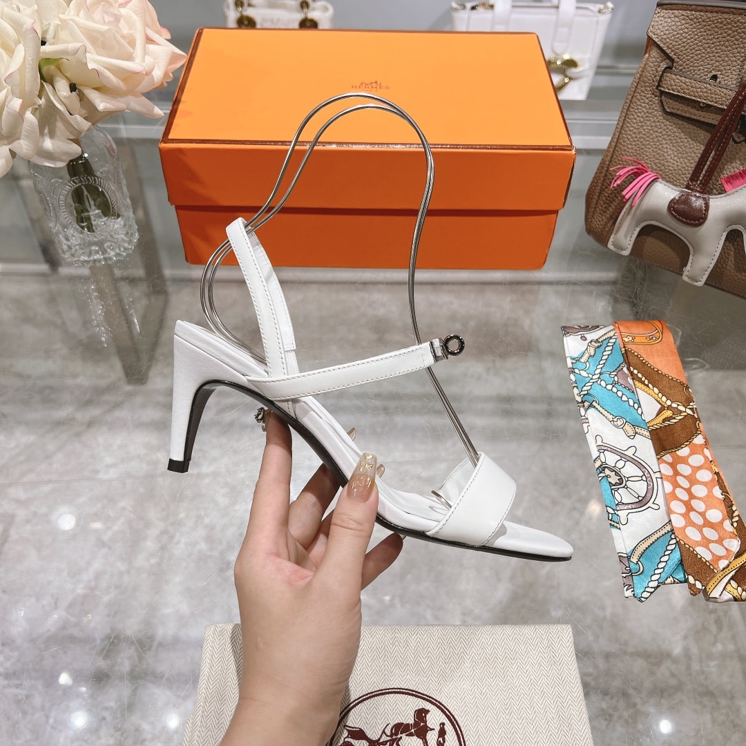 Hermes Glamour 75 Sandal White