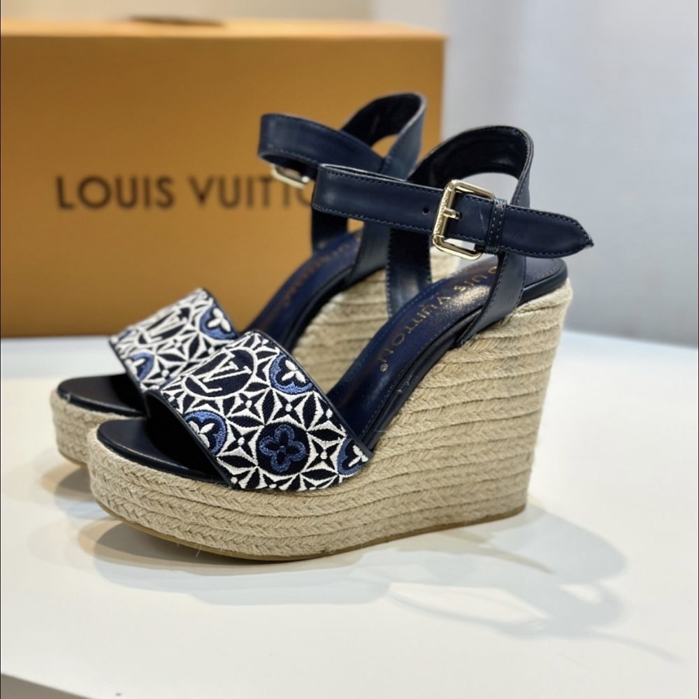 Louis Vuitton Helios Wedge Espadrille Marine 1Ahlkq