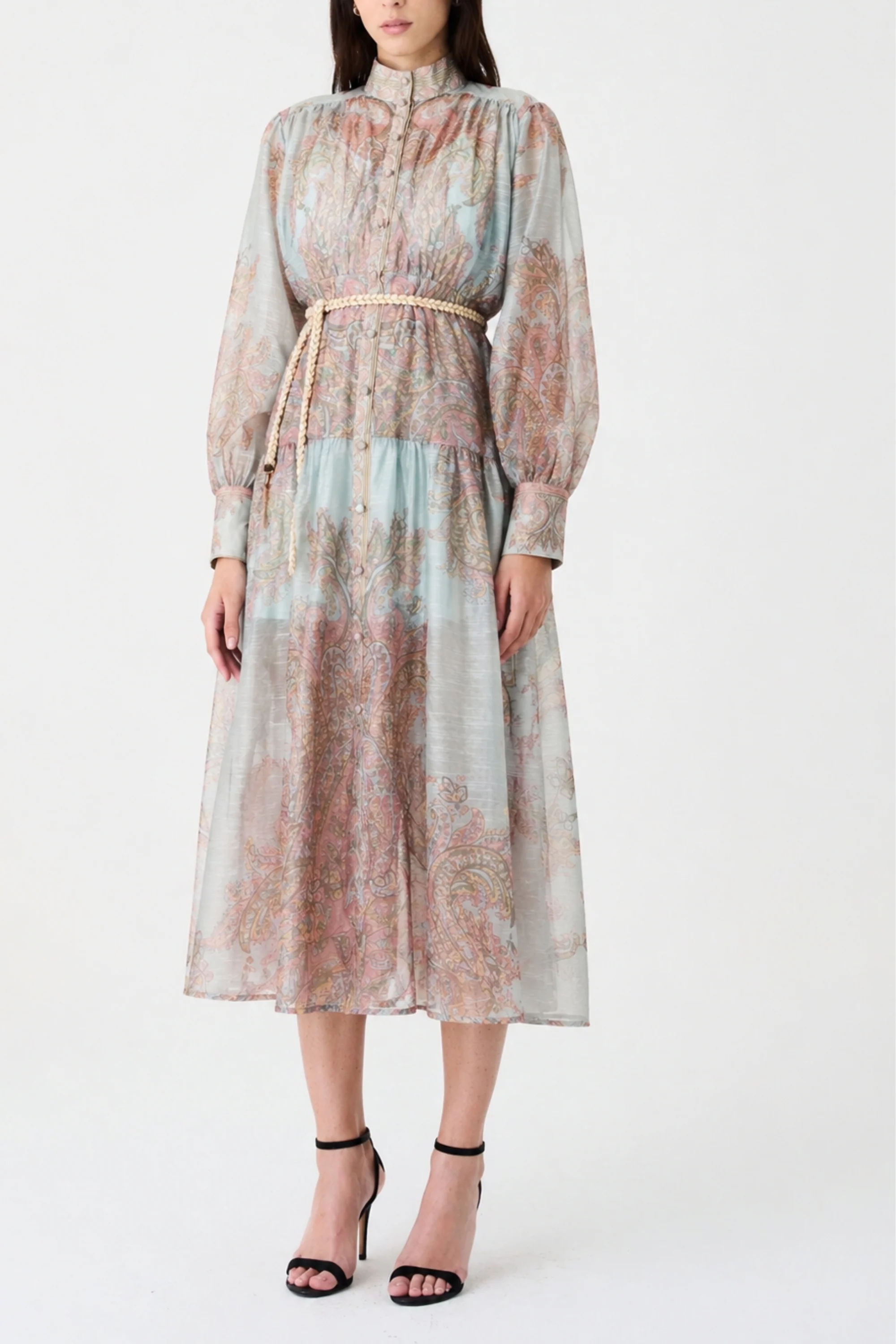 Blue Whisper Printed Button Dress
