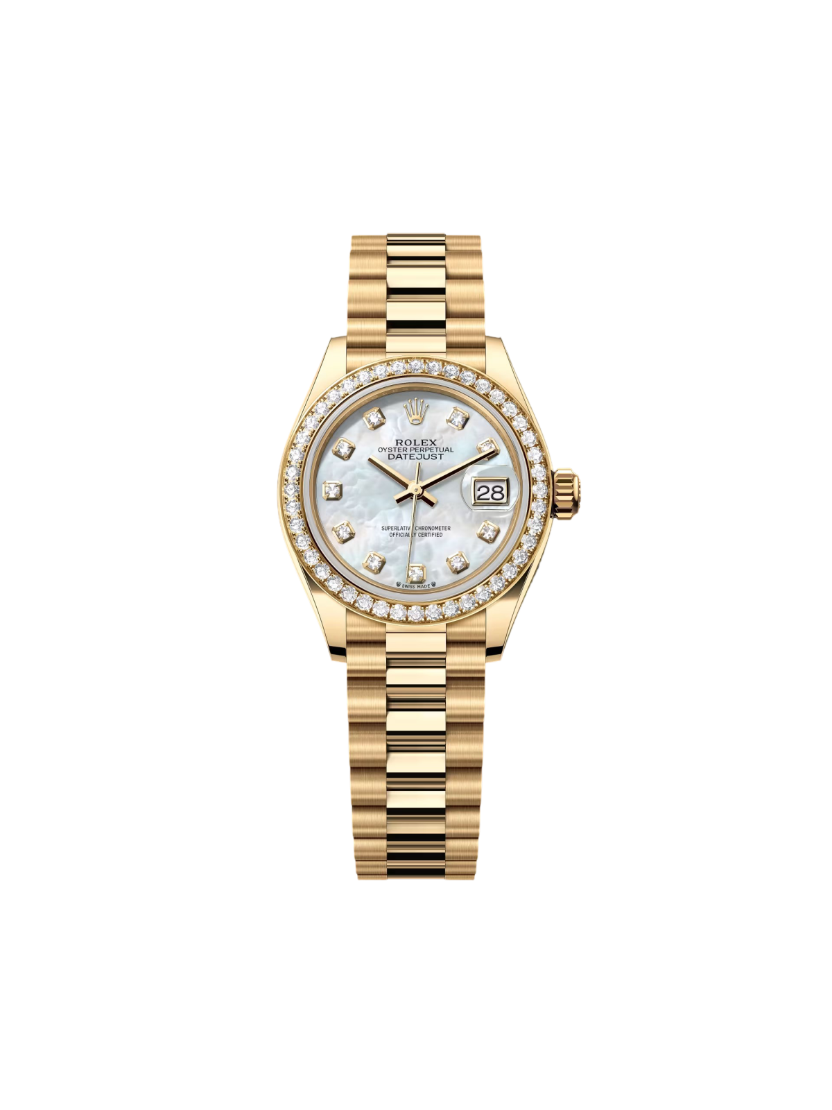 Rolex  Lady-Datejust 28mm 279138RBR White Mother-of-Pearl Dial President Bracelet Watch