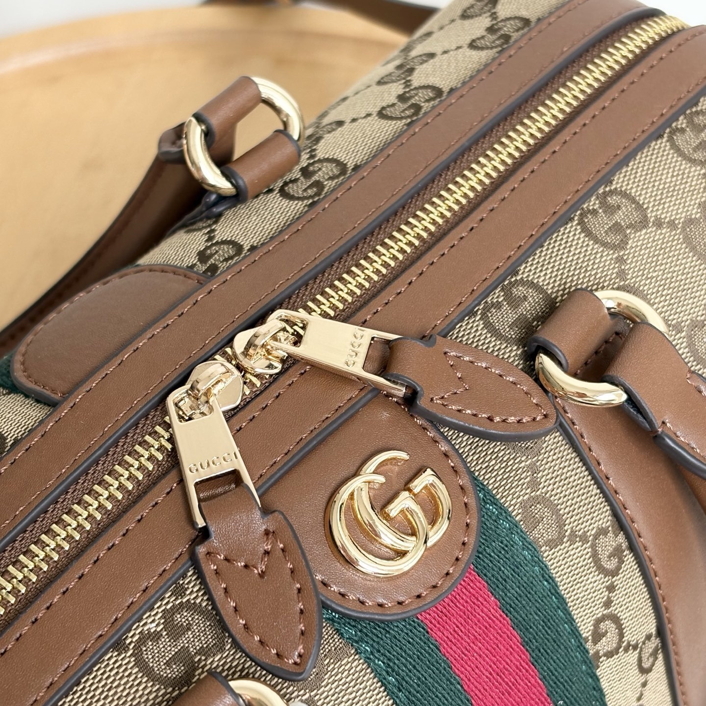Gucci Ophidia Medium Boston Bag Beige And Brown GG Canvas 30Cm ‎857595 FAFUF 9870