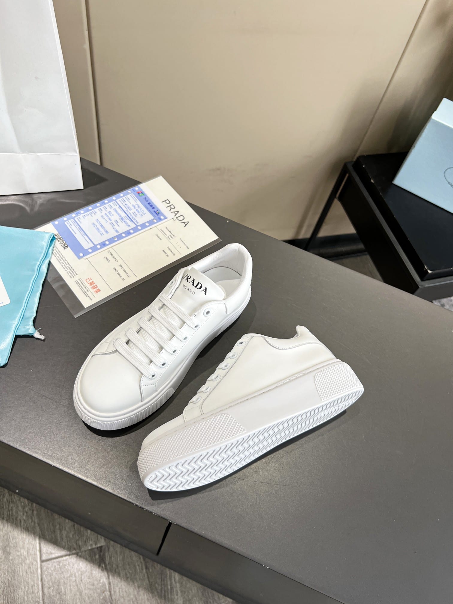 Prada Sneakers In White Leather With White