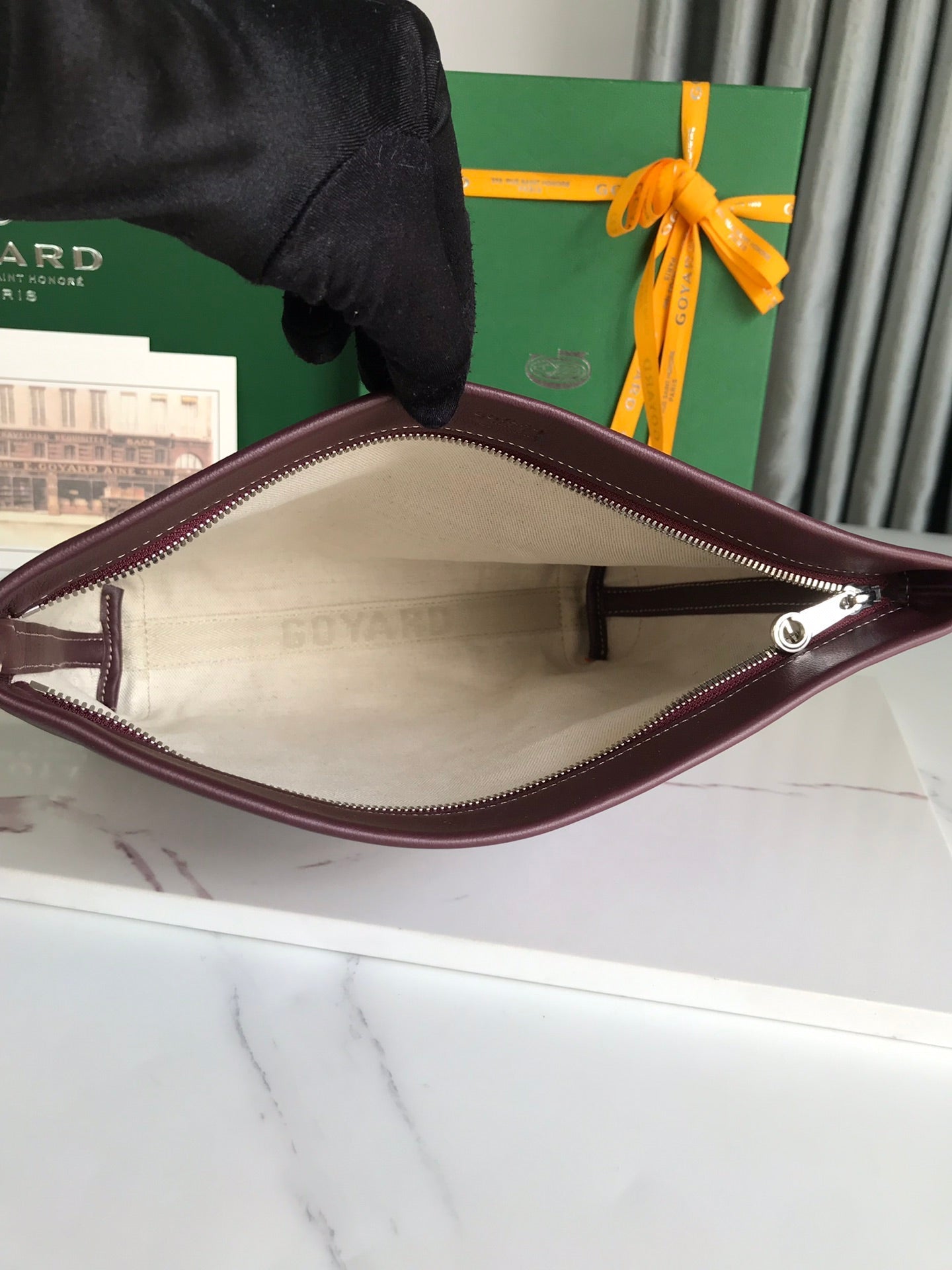 Goyard Conti Pouch 24 Cm Wine Red Lambskin And Goyardine Canvas