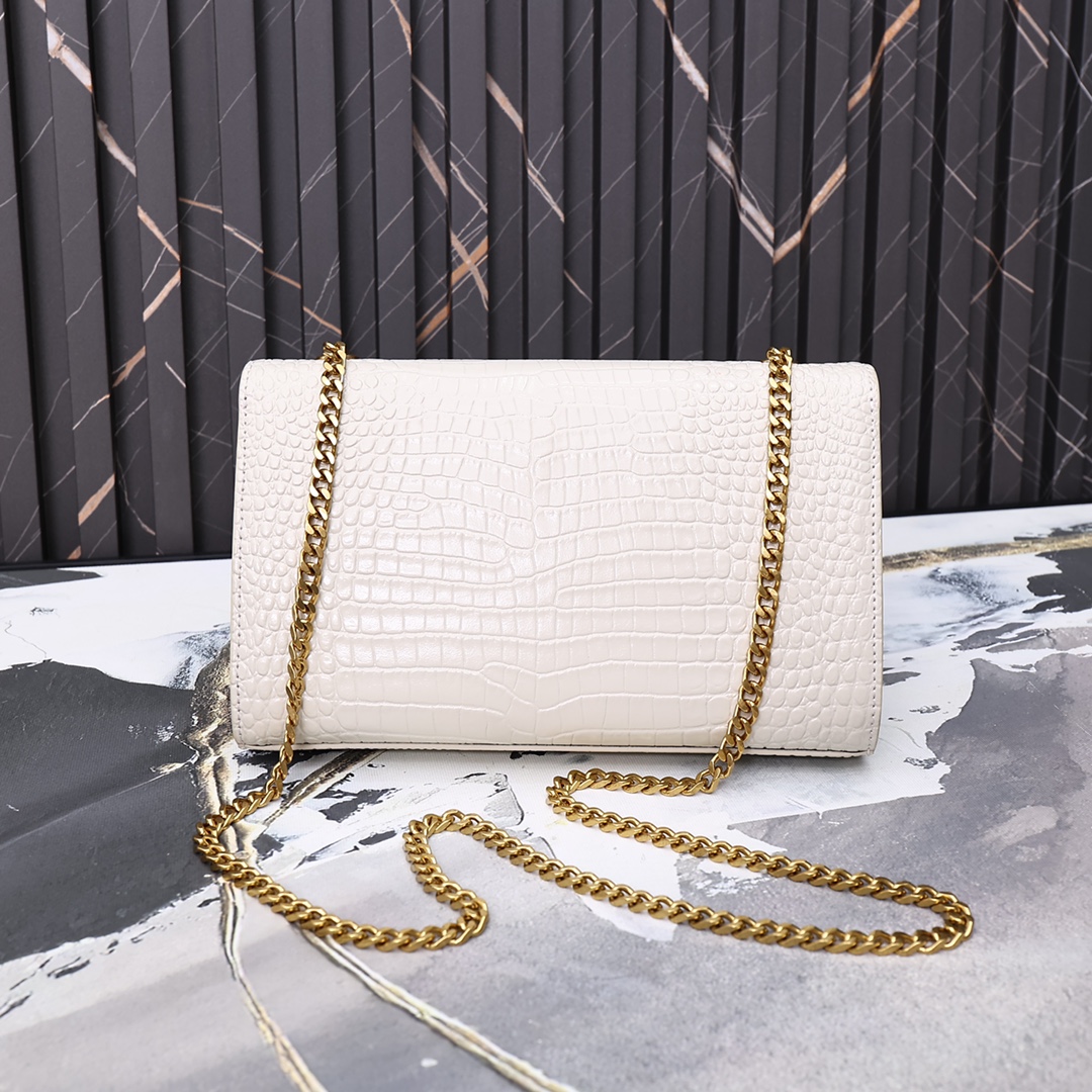 Saint Laurent Kate Medium Chain Bag With Tassel In Shiny White
