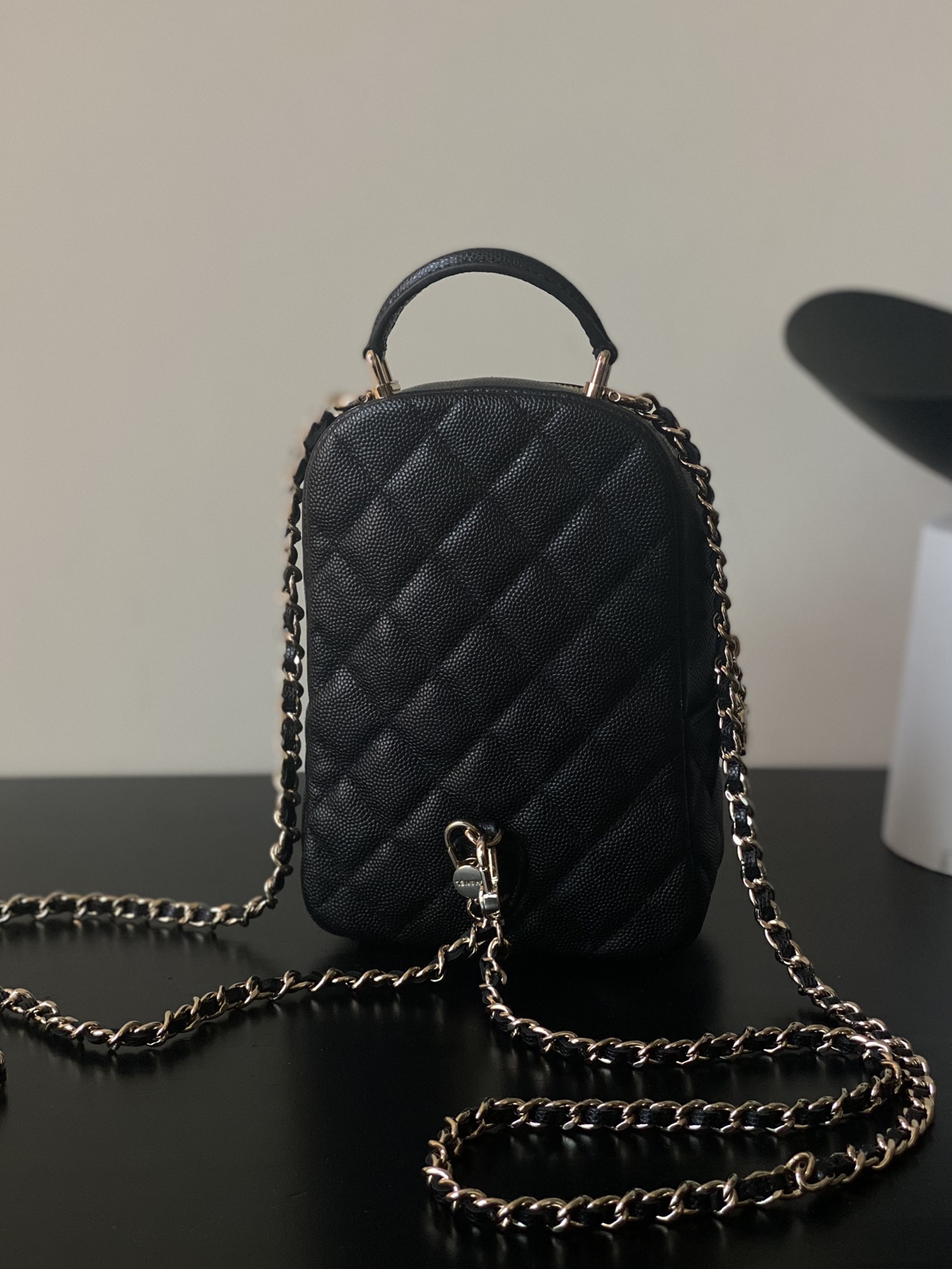 Mini Backpack with Chain (AS3787) in Black Caviar Leather with Gold-Tone Hardware, 24C Cruise Collection