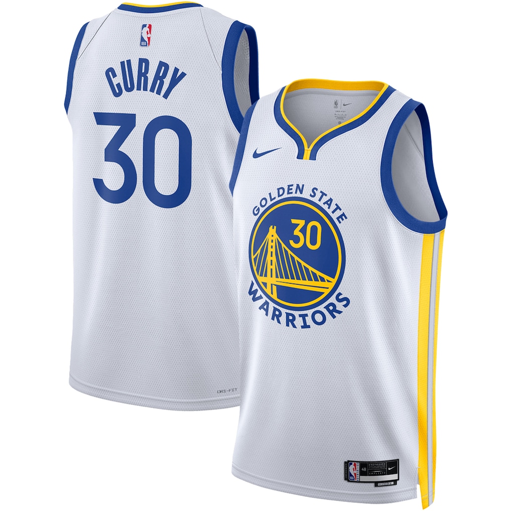 Unisex Golden State Warriors Stephen Curry Nike Royal Swingman Jersey - Icon Edition-White
