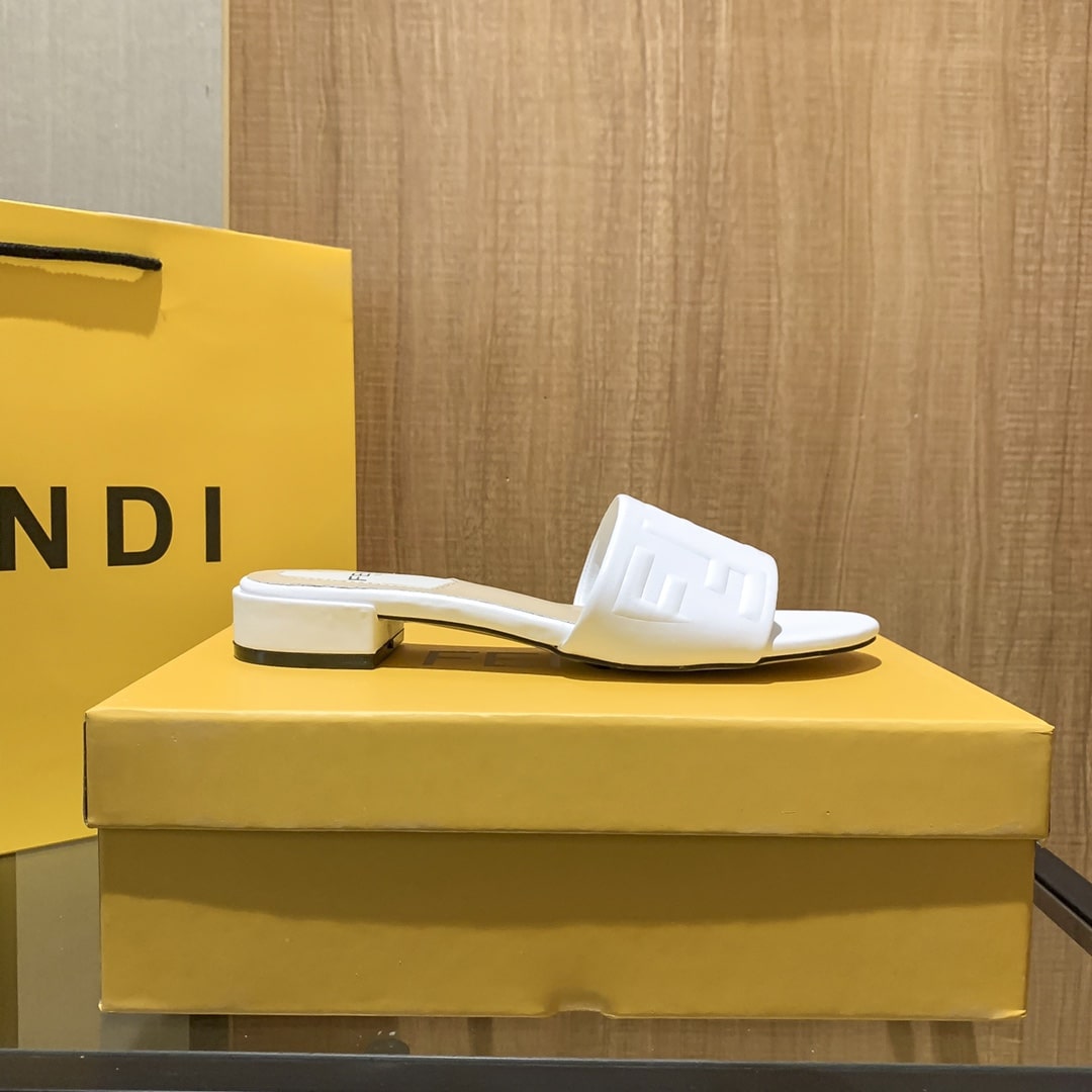 Fendi Silk Cowhide Slippers White