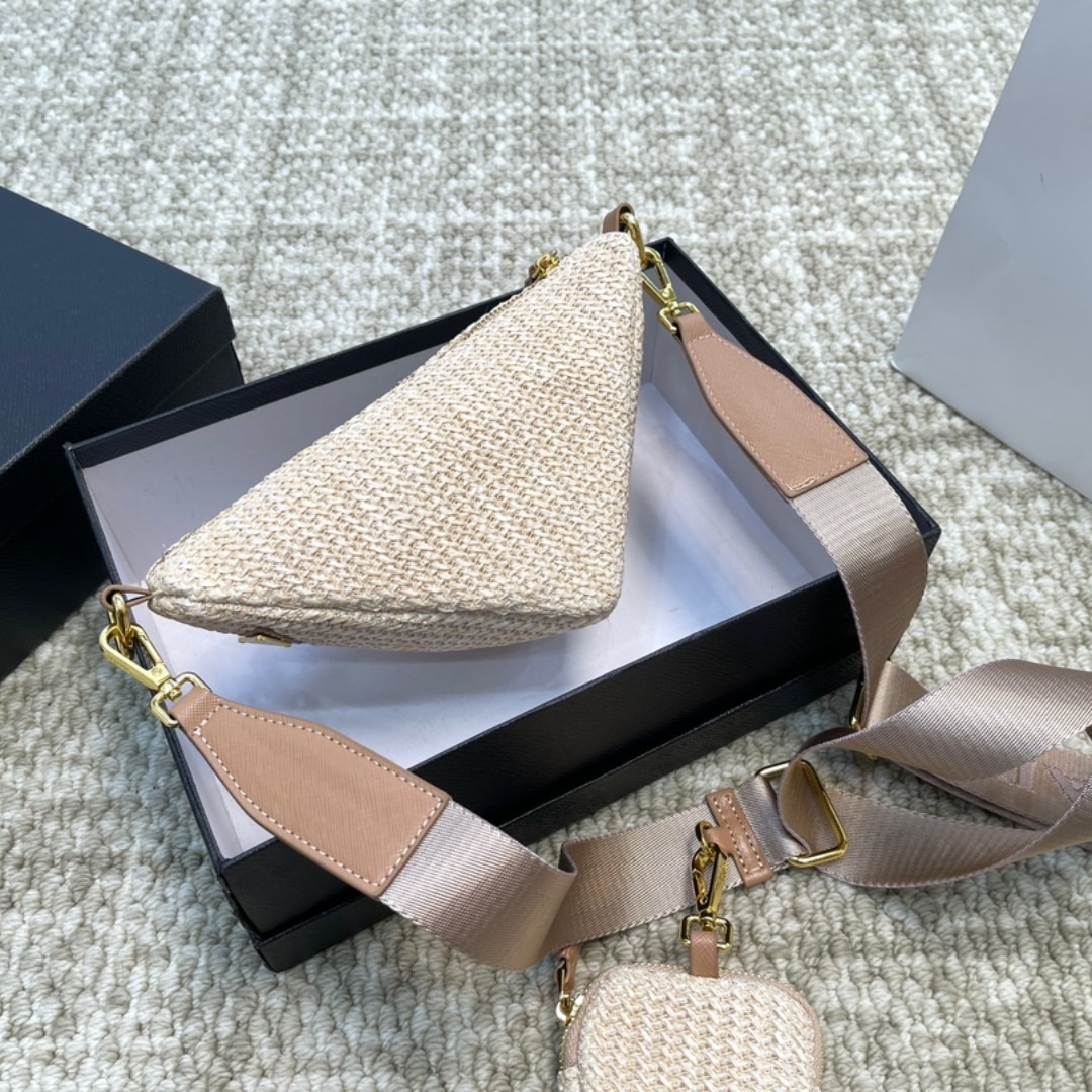 Prada Triangle Crochet Shoulder Bag Natural 25Cm