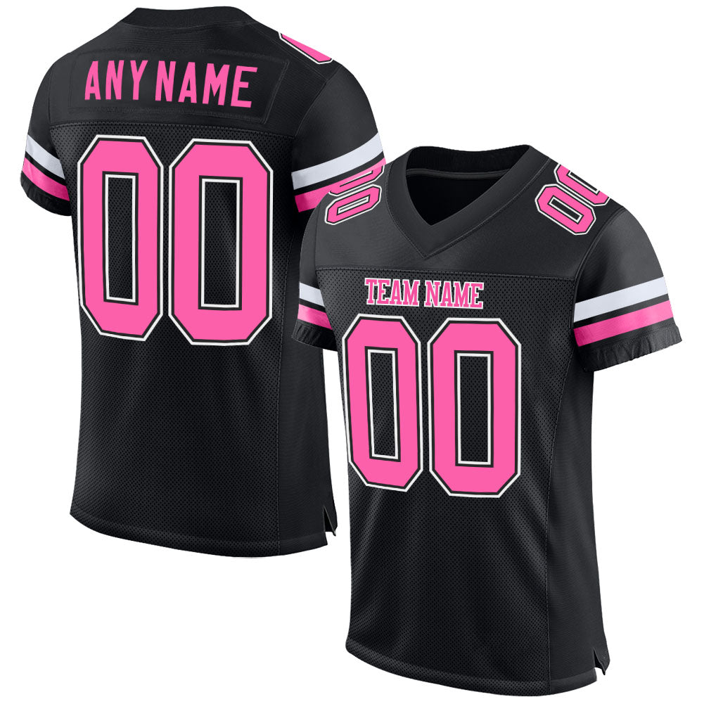 Custom Black Pink-White Mesh  Football Jersey