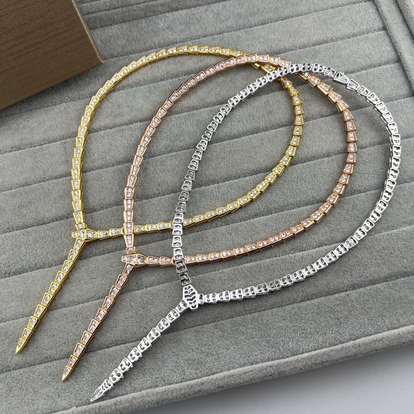 Full diamond snake bone narrow necklace