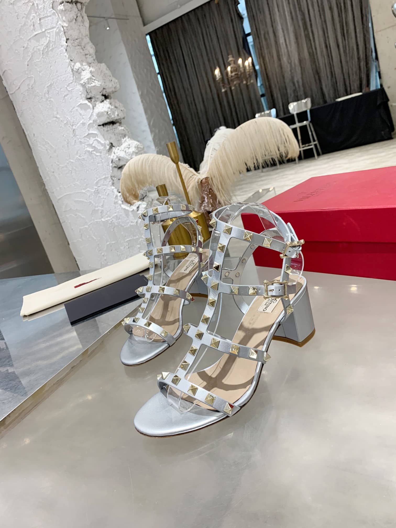 Valentino Garavani Rockstud Leather Sandals Silver