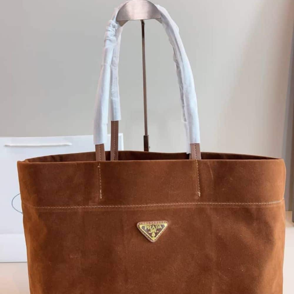 Prada Suede Tote Bag Cocoa Brown 37Cm