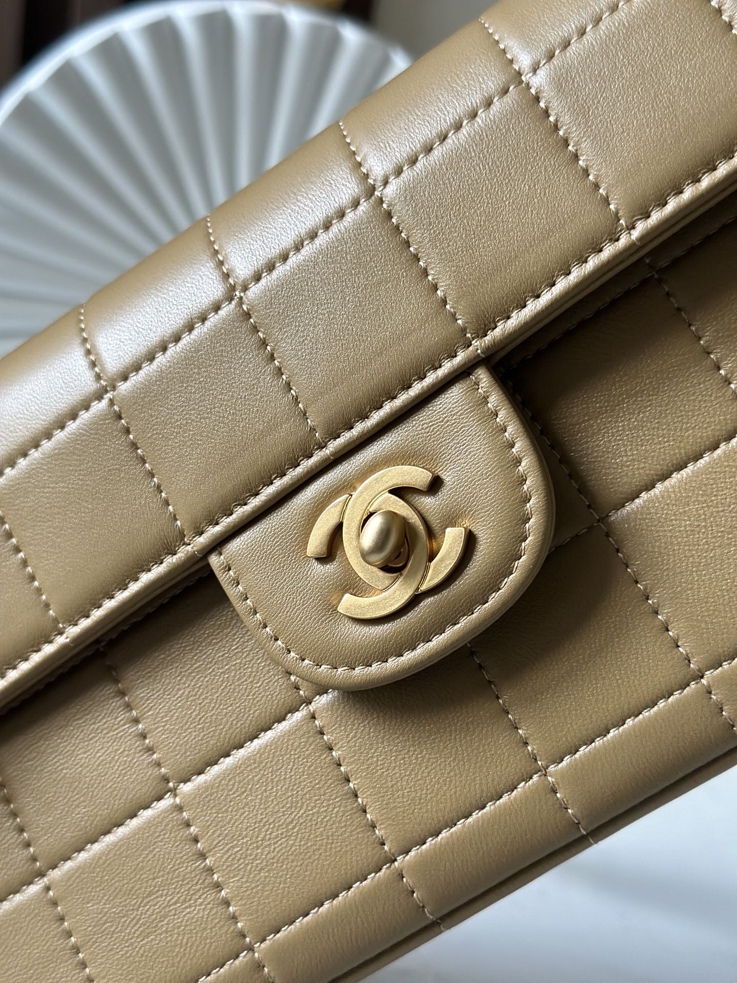 Vintage Chocolate Bar (Ice Cube) Flap Bag Caramel Quilted Lambskin with 24K Gold Hardware