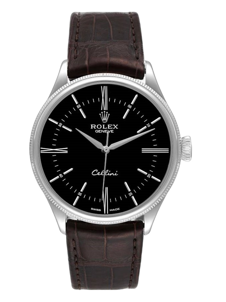 【Super Clone】Rolex Cellini Time 50509 Brown Leather Strap Black Dial 39mm Mens Replica Watch