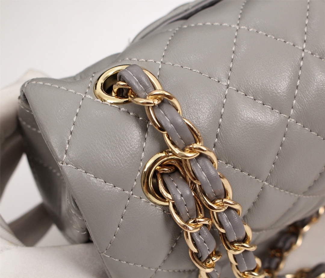 Chanel Classic Double Flap Bag Gold Hardware Gray 25Cm