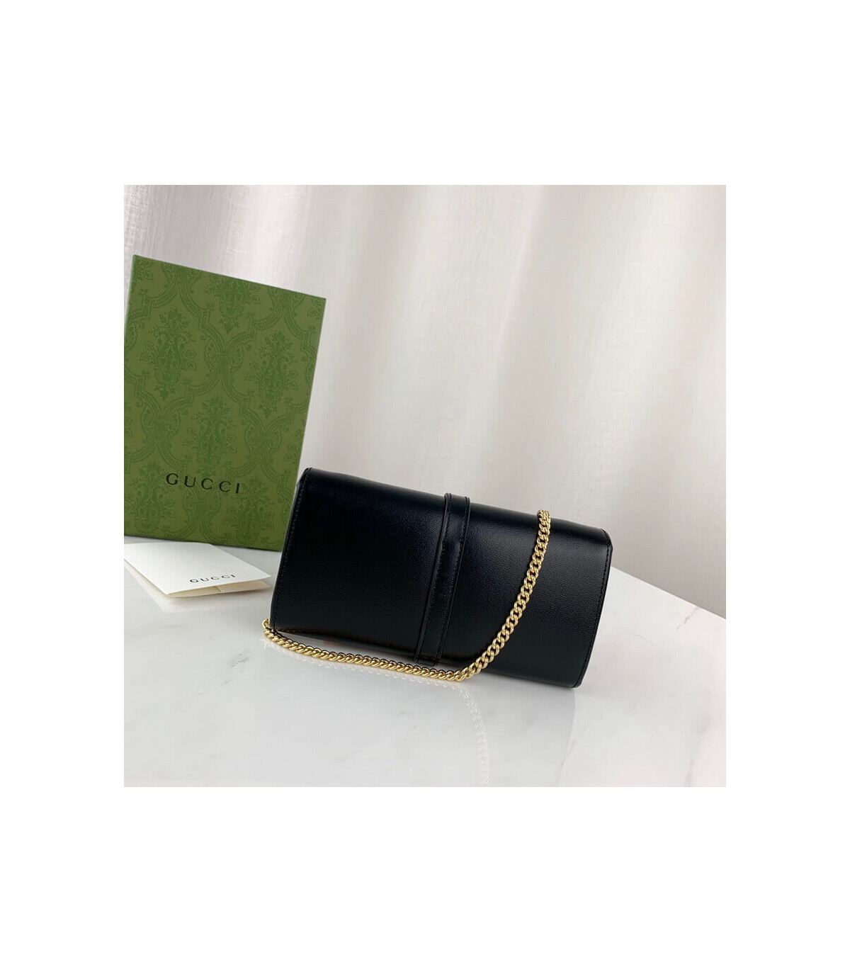 Gucci Jackie 1961 Black Calfskin Chain Wallet 19cm